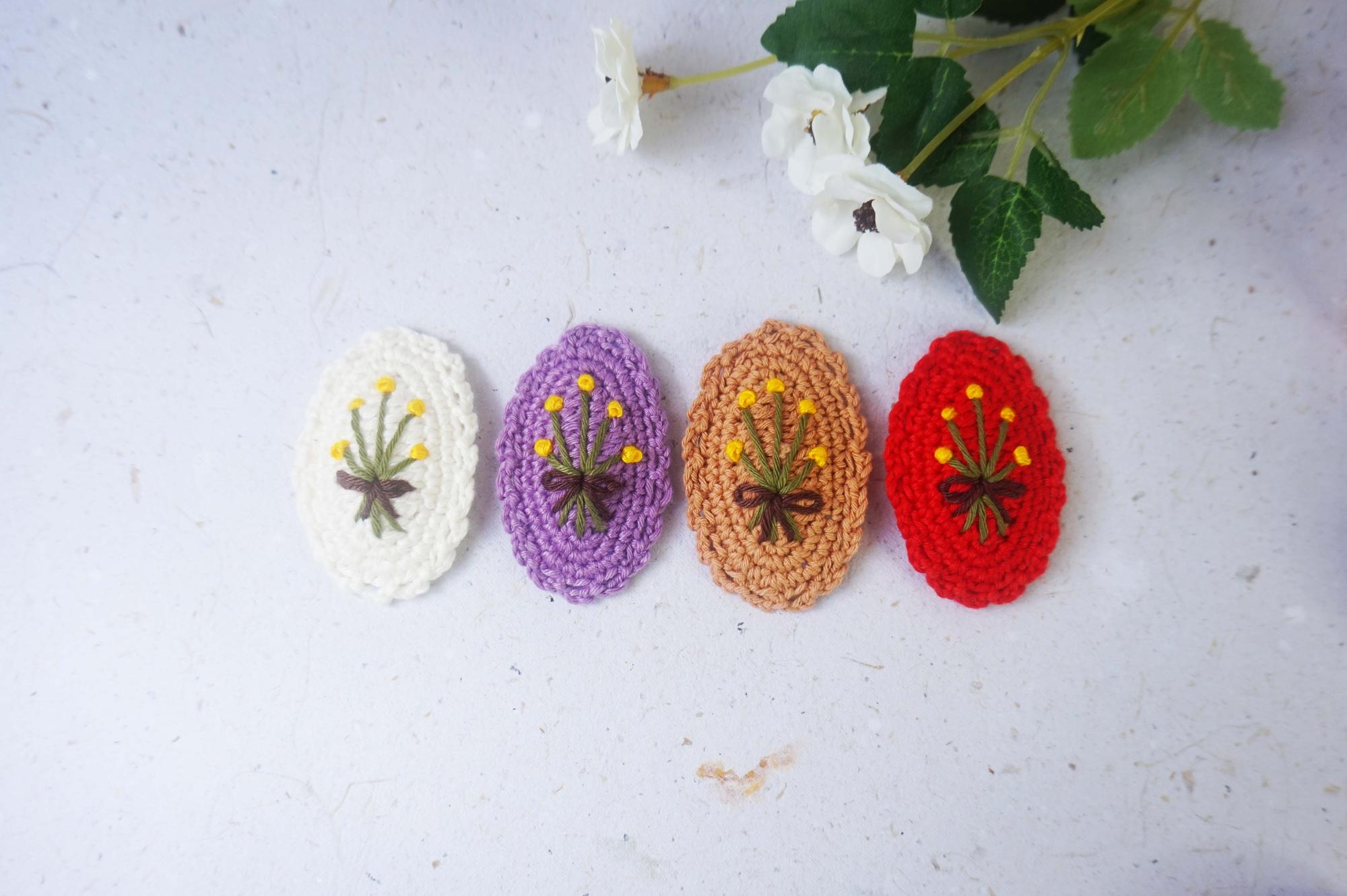 three embroidered samples on neutral background